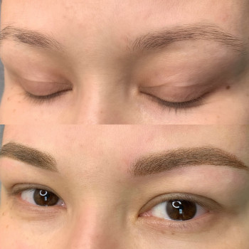 Пудровое напыление бровей.