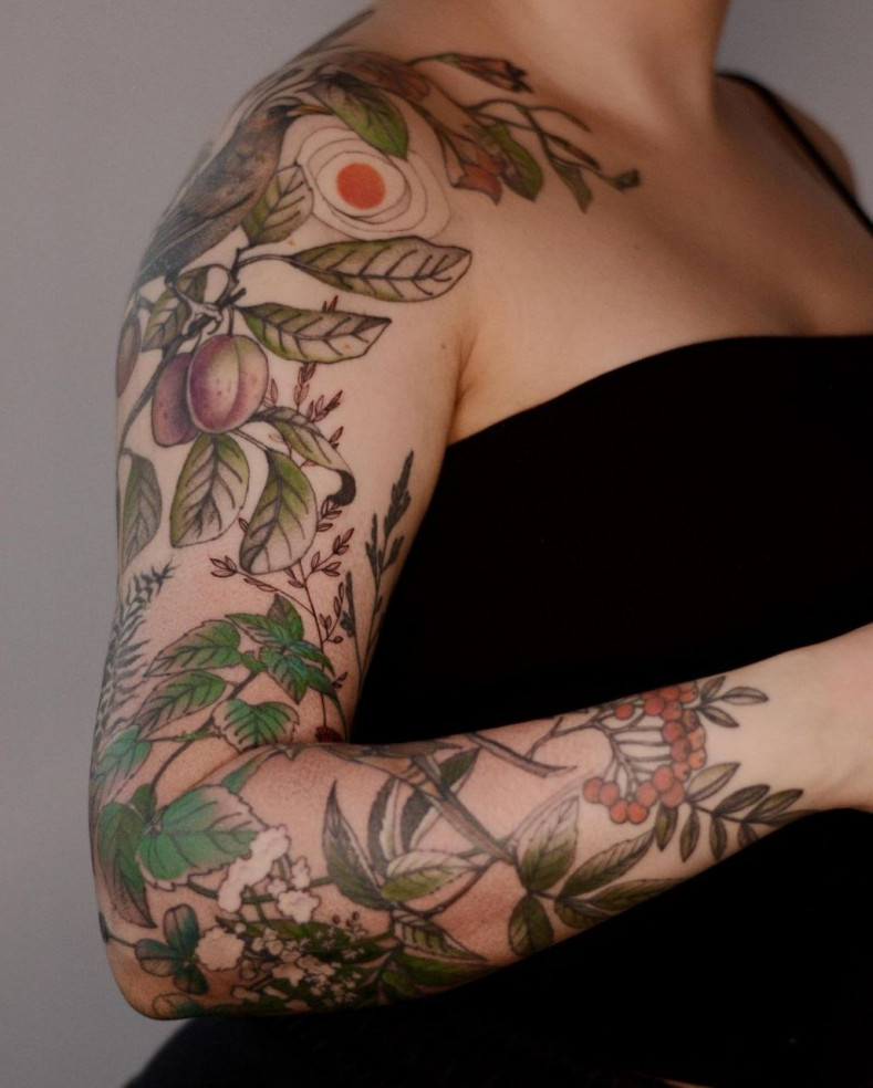 Women sleeve colorful, photo - Tattoo Master Dzhoanna