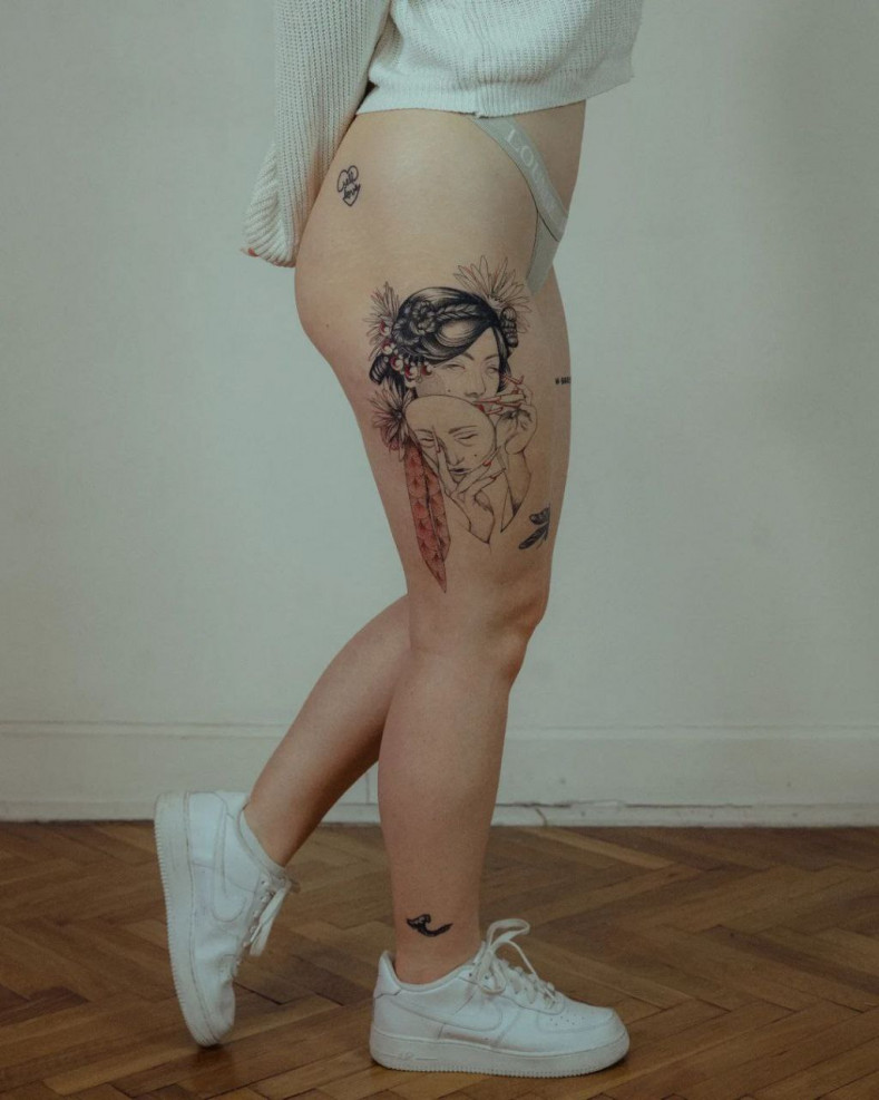 Women thigh japanese, photo - Tattoo Studio Gorilla