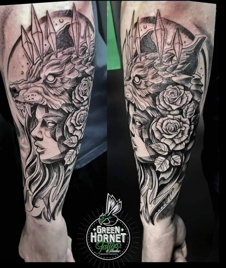 Männer Wolf Arm, photo - Tattoo-Studio Green hornet