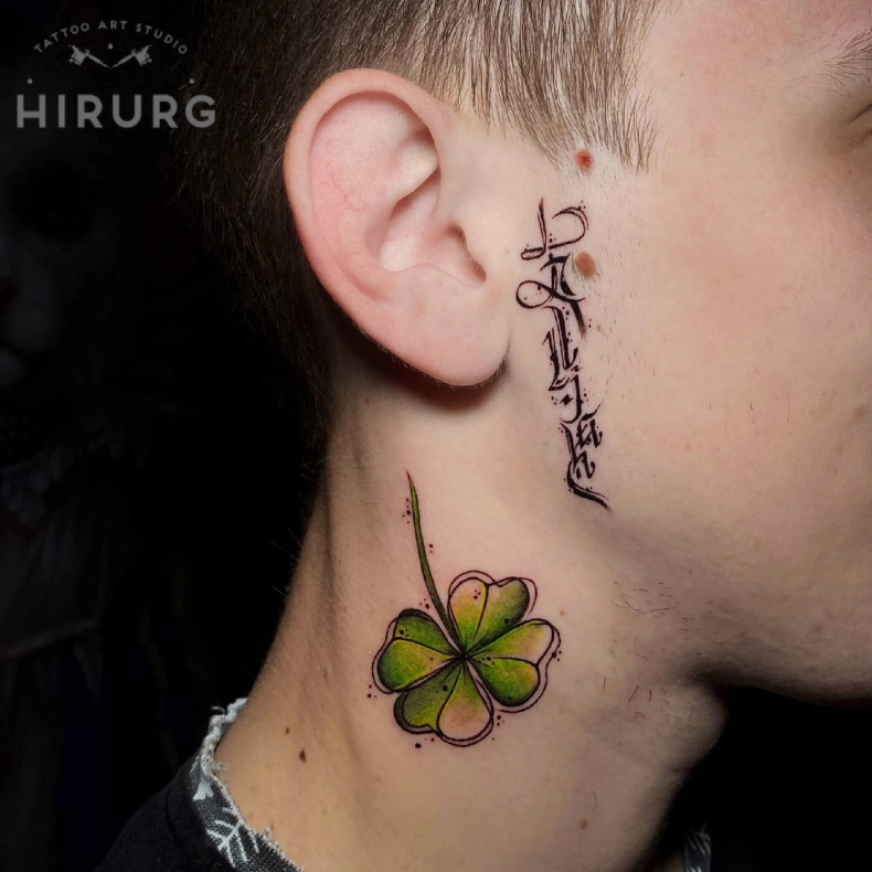 Мужские клевер на лице, photo - Тату салон Hirurg