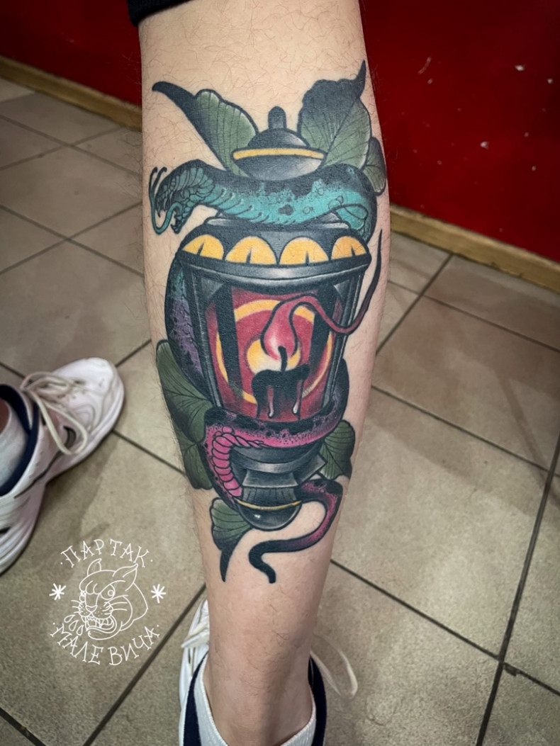 Men snake calf, photo - Tattoo Master Николай Чайный