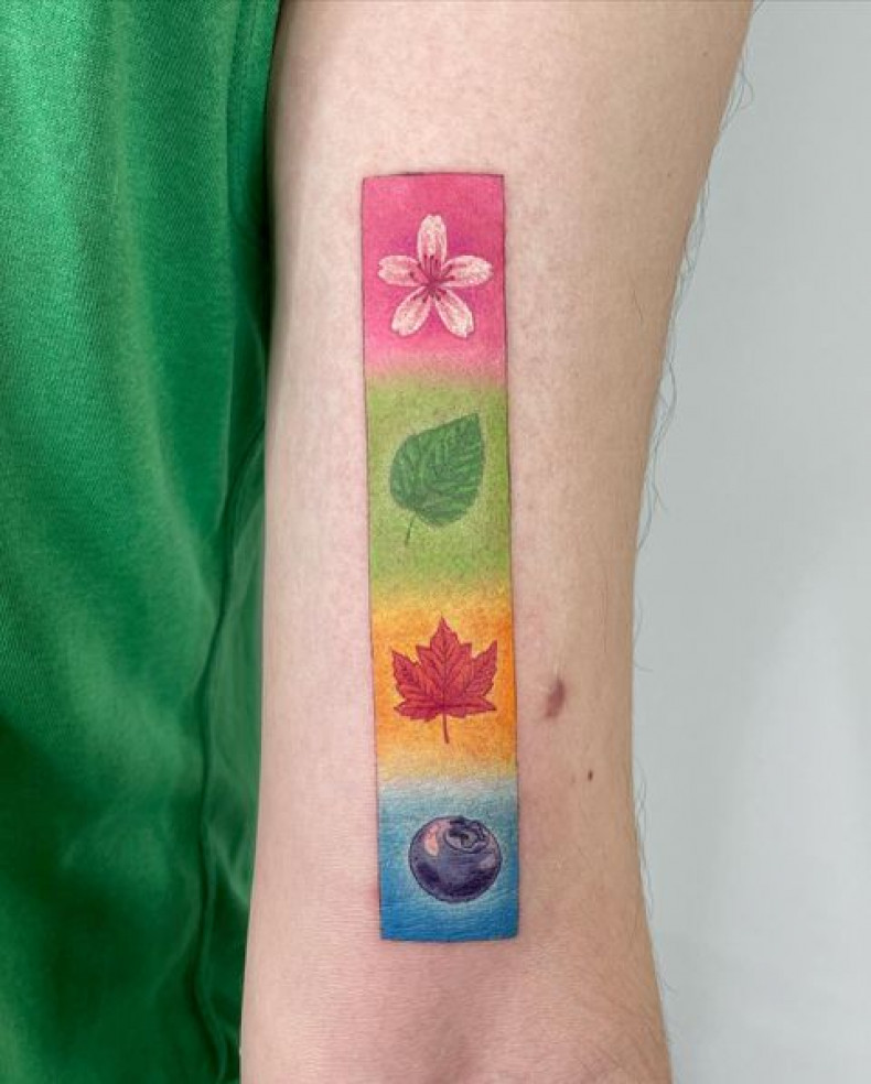 Watercolor leaf rainbow, photo - Tattoo Master Макс Калашников