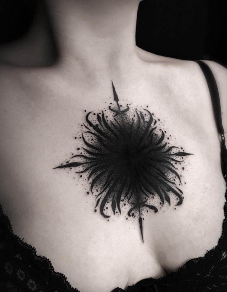 Женские абстракция на груди, photo - Тату салон Stamp Tattoo