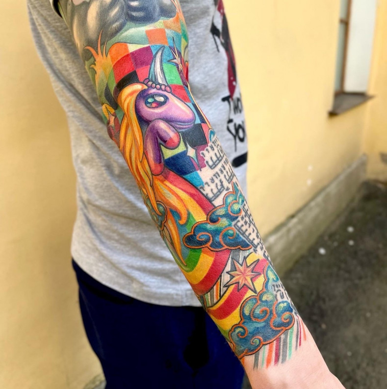 Men arm unicorn, photo - Tattoo Studio Good luck