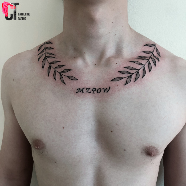 Mężczyźni tatuaż gałązka obojczyk, photo - Studio tatuażu Catherine tattoo