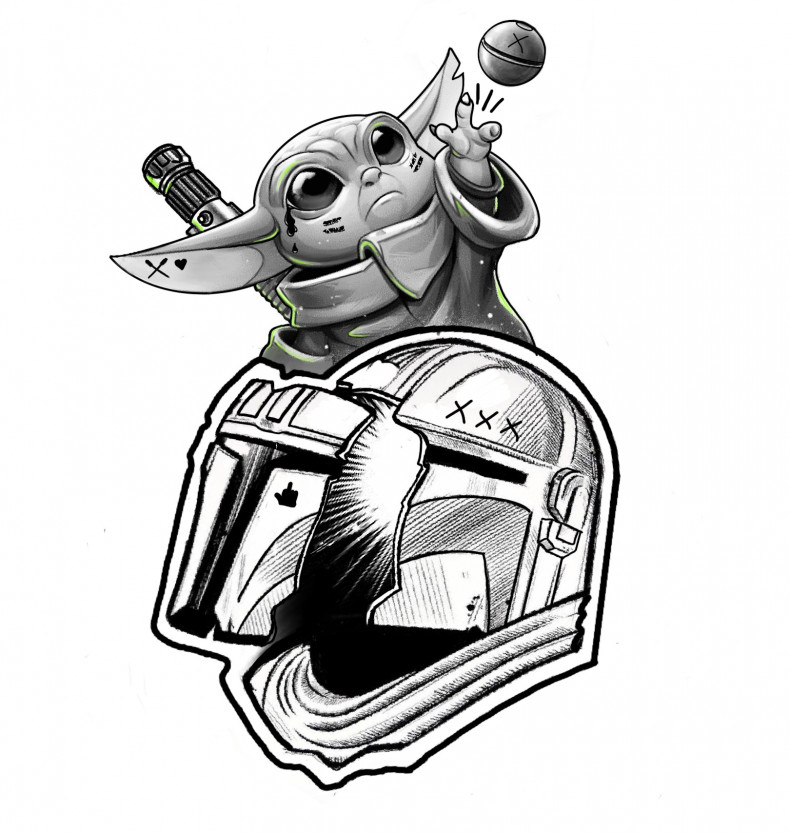 Tatuaż baby yoda kreskówki, photo - Tatuażysta Никита Воронков