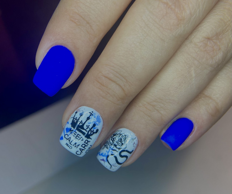 Blue matte with letters, photo - Manicurist Анастасия Кириллова