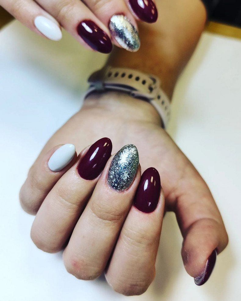 White burgundy silver, photo - Manicurist Madina Ossovskaya