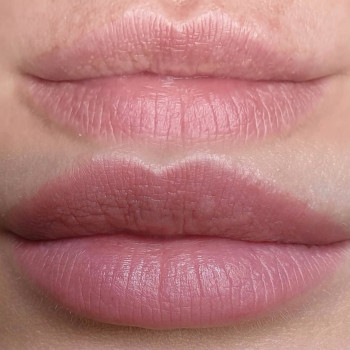 Зажившие губы до и после процедуры перманентного макияжа