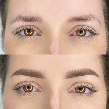 Брови до и после процедуры перманентного макияжа