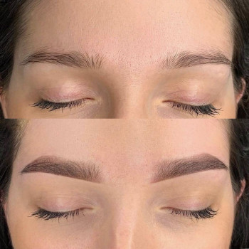 Брови до и после процедуры перманентного макияжа