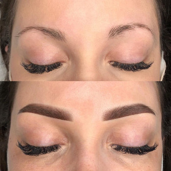 Брови до и после процедуры перманентного макияжа