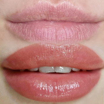 Губы до и после процедуры перманентного макияжа