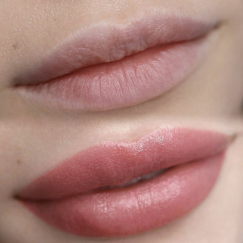 Губы до и после процедуры перманентного макияжа