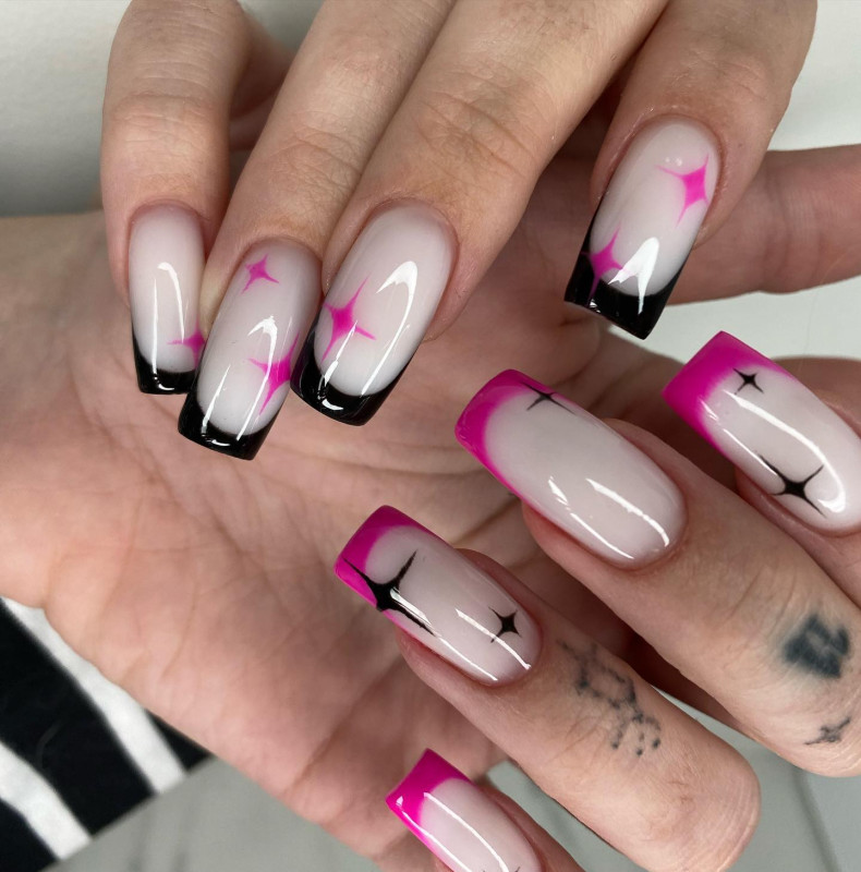 Lackierte Schwarze rosa, photo - Maniküre Elvira