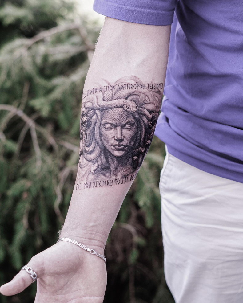 Men arm medusa, photo - Tattoo Master Ilya Sado