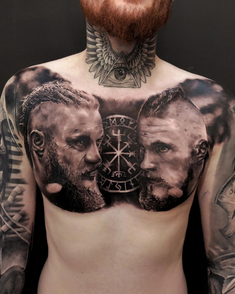 Men viking chest, photo - Tattoo Master Kolya Safronenko