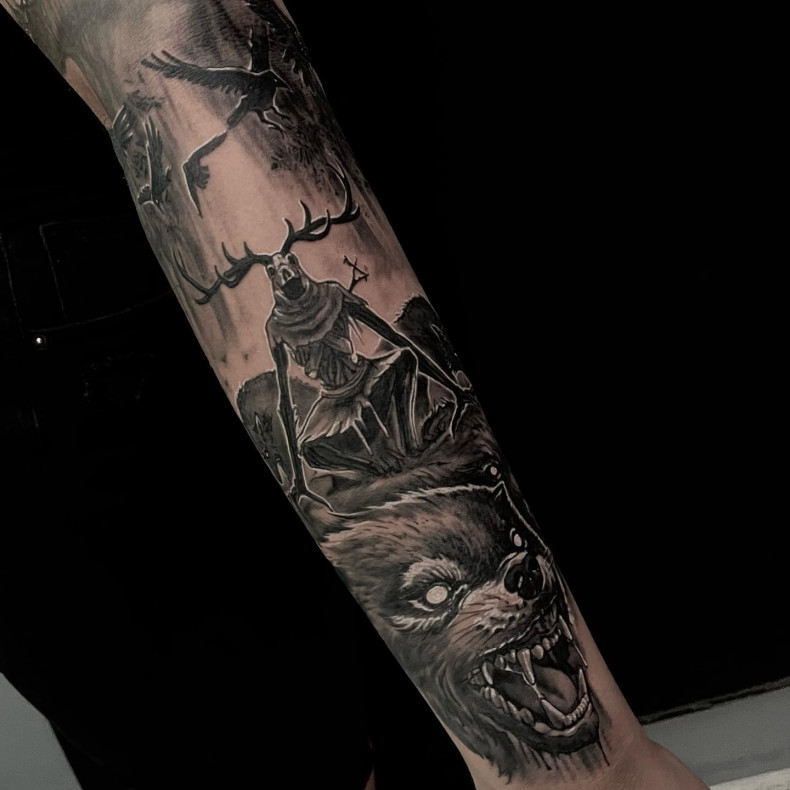 Männer Wolf Arm, photo - Tattoo-Meister Andrey Fredions