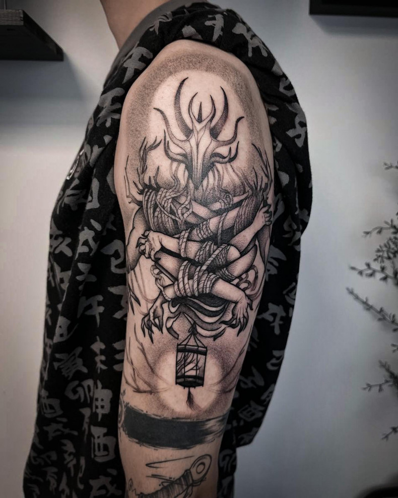 Мужские на плече хоррор, photo - Тату салон Vean tattoo wroclaw