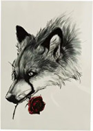1 x Colourful Wolf XL Tattoo - Red Rose - Body Temporary Tattoo - HB889 (1)