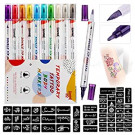 HAWINK Temporary Tattoo Markers for Skin, 10 Body Markers + 56 Large Tattoo Stencils for Kids and Adults, Dual-End Tattoo Pens Make Bold and Fine Lines with Cosmetic-Grade Temporary Tattoo Ink ZYH2208001KIT
