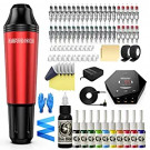 Tattoo Pen Kit Wormhole Cartridge Tattoo Kit for Beginners Rotary Tattoo Machine Pen Professional Complete Tattoo Kit(TK108) (Red)