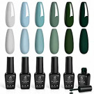 Beetles Blue Green Gel Nail Polish Set - 6 Colors Misty Gray Dark Green Gel Polish Kit Baby Blue Nail Gel Polish Soak Off LED Nail Lamp Gel Nail Kit DIY Home Christmas Nails Manicure Gifts for Women