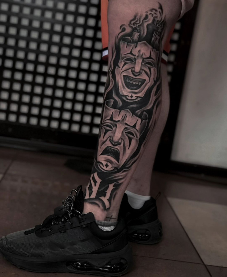 Männer maske Bein, photo - Tattoo-Studio VeAn Tattoo