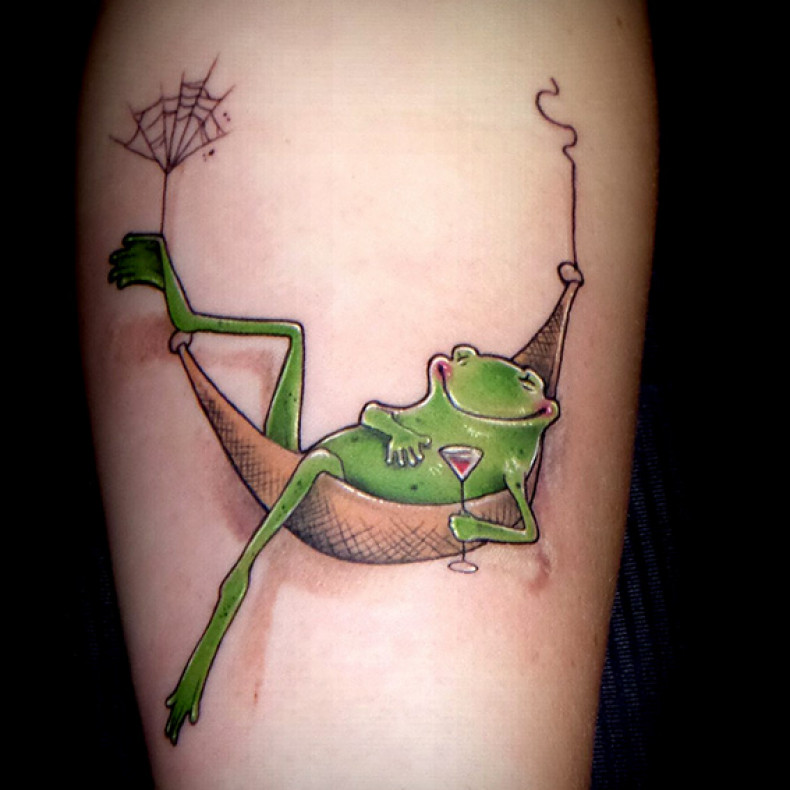Frosch cartoon bunt, photo - Tattoo-Studio Rattattoo