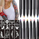 Anmmy Temporary Tattoo Markers for Skin, 12-Count Body Markers+18 Large Tattoo Stencils of Assorted Colors for kids and Adults, Flexible Brush Tip, Bright colors, Skin-Safe*, Cosmetic-Grade.