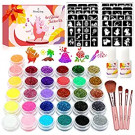 Temporary Glitter Tattoo Kids, Eleanore's Diary 31 Glitter Colors,165 Unique Stencils,2 Glue,4 Brushes,Adults & Kids Arts Glitter Make Up Kit, Gifts for Girls Boys Birthday Party Summer Beach Festival