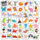 Partywind 960 PCS Individually Wrapped Tattoos for Kids Bulk, Cute Temporary Tattoo Stickers for Birthday Party Supplies Favors, Fake Tattoos for Kids Christmas Gifts Games (20 Sheets)