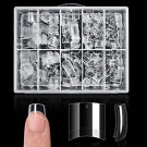 Buqikma 500PCS Short Nail Tips for Acrylic Nails - Clear False Nail Tips Short Artificial Tips for Manicure with Box（Pink Box with Tips）