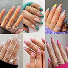 6 Packs (144 Pcs) Press on Nails Medium Design, Misssix Short Fake Nails Almond French Glue on Nails Set with Adhesive Tabs Nail File for Women