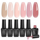 Beetles Gel Nail Polish Kit, 6 PCS Jelly Gel Polish Nude Pink Color Gel Neutral Nail Art Design Translucent Gel Nail Kits Soak Off Nail Lamp Cured Nail Manicure DIY Home Mother's Day Gifts for Women