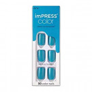 KISS imPRESS Color Press-On Manicure, Gel Nail Kit, PureFit Technology, Short Length, “Beach Waves”, Polish-Free Solid Color Mani, Includes Prep Pad, Mini File, Cuticle Stick, and 30 Fake Nails