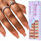 Soft Gel Nail Tips Square - BTArtbox Press On Nails Medium 150Pcs 2 in 1 X-coat Tips with Tip Primer Cover, One-Step Square Gel Nail Tips Fake Nails 15 Sizes for Nail Extensions