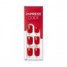 KISS imPRESS Color Polish-Free Solid Color Press-On Nails, PureFit Technology, Short Length, 'Reddy or Not', Includes Prep Pad, Mini Nail File, Cuticle Stick and 30 Fake Nails