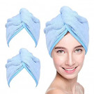 YoulerTex Microfiber Hair Towel Wrap for Women, 2 Pack 10 inch X 26 inch, Super Absorbent Quick Dry Hair Turban for Drying Curly, Long & Thick Hair (Blue) …