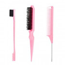 SWEET VIEW 3 Pcs Edge Slick Brush Set with 1 Pcs Edge Brush 1 Pcs Bristle Hair Brush 1 Pcs Rat Tail Comb, Edge Teasing Brush Set for Baby Hair & Flyaways - Pink
