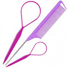 Hair Tail Tools, TsMADDTs 3Pack Hair Loop Tool Set with 2Pcs French Braid Tool Loop 1Pcs Rat Tail Comb Metal Pin Tail Braiding Comb for Hair Styling, Purple