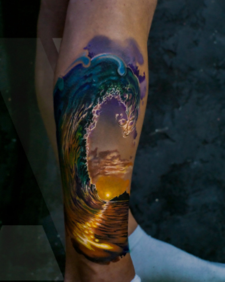 Men watercolor wave, photo - Tattoo Studio Miosumi Tattoo