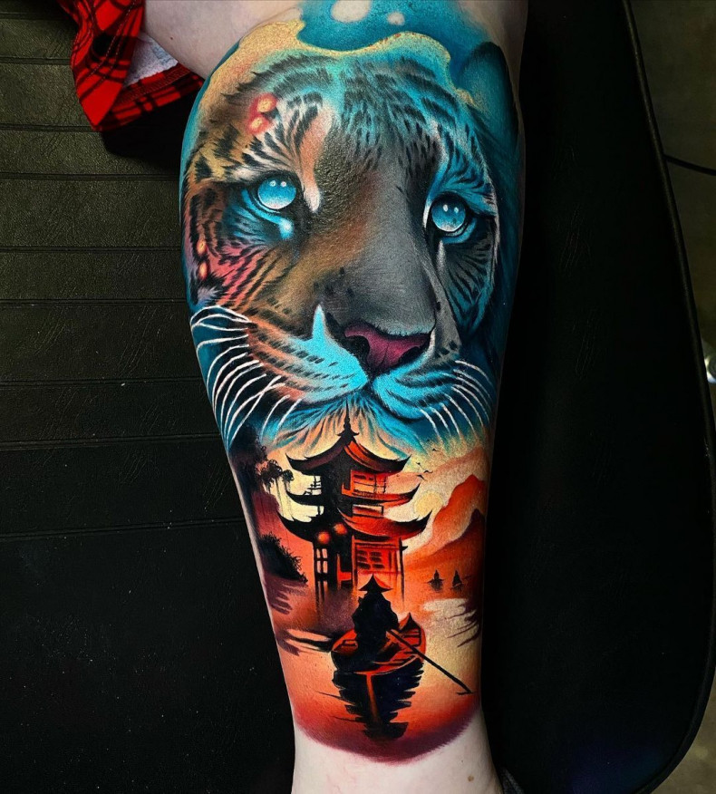 Männer Bein Tiger, photo - Tattoo-Studio Prime Ink