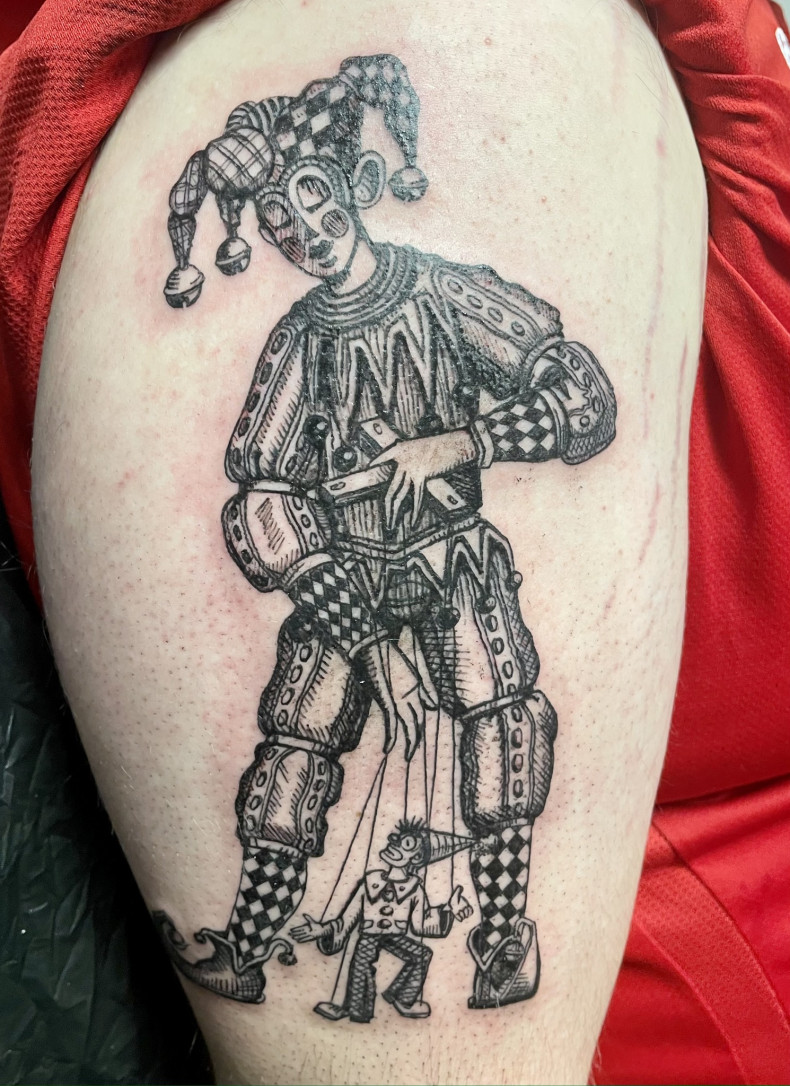 Men arm clown, photo - Tattoo Studio Stigmata