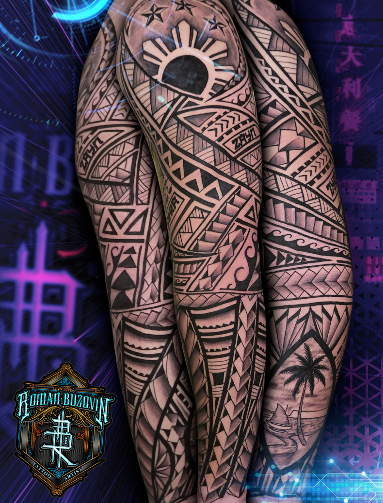 Männer polynesisch Ärmel, photo - Tattoo-Meister Roman Buzovin