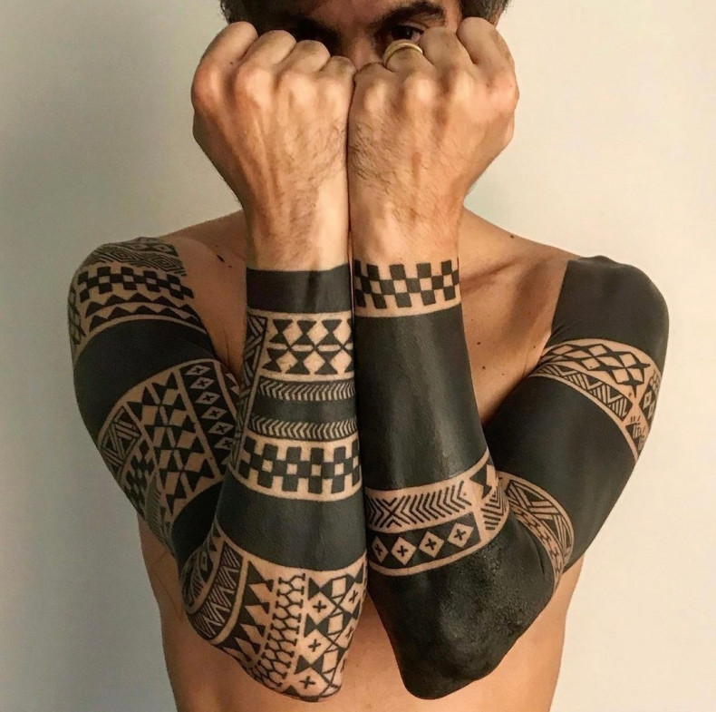 Men blackwork sleeve, photo - Tattoo Studio Wallace Tattoo