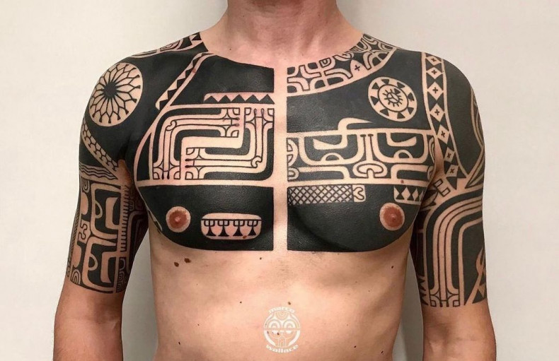 Men blackwork chest, photo - Tattoo Studio Wallace Tattoo