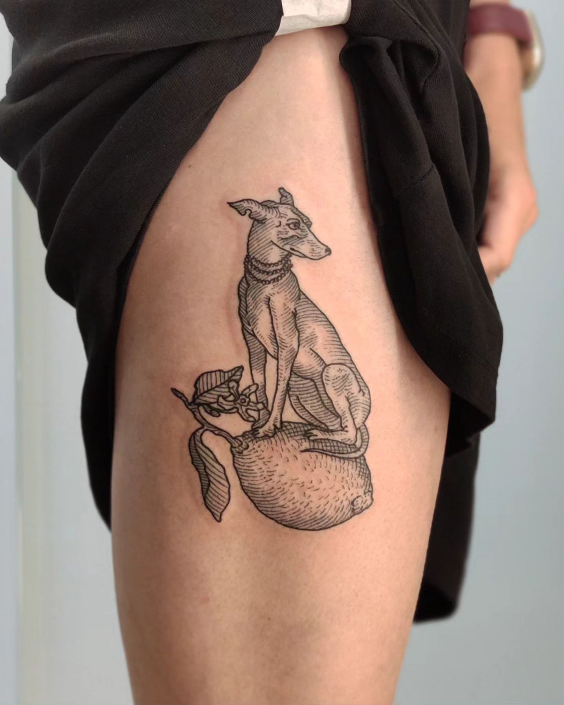 Engraving leg dog, photo - Tattoo Studio Doa Tattoo Factory