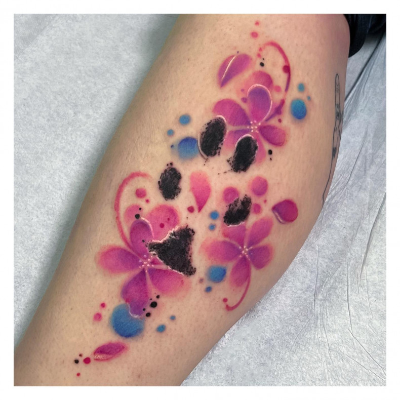 Watercolor leg colorful, photo - Tattoo Studio Royal Ink Roma